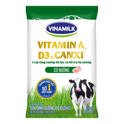Sữa tươi tiệt trùng Vinamilk có đường túi 220ml