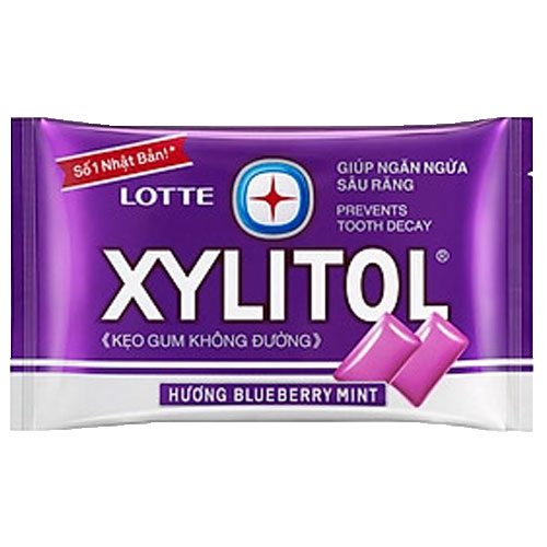 Kẹo Gum không đường Lotte Xylitol hương Blueberry Mint 11.6g (hương nho)